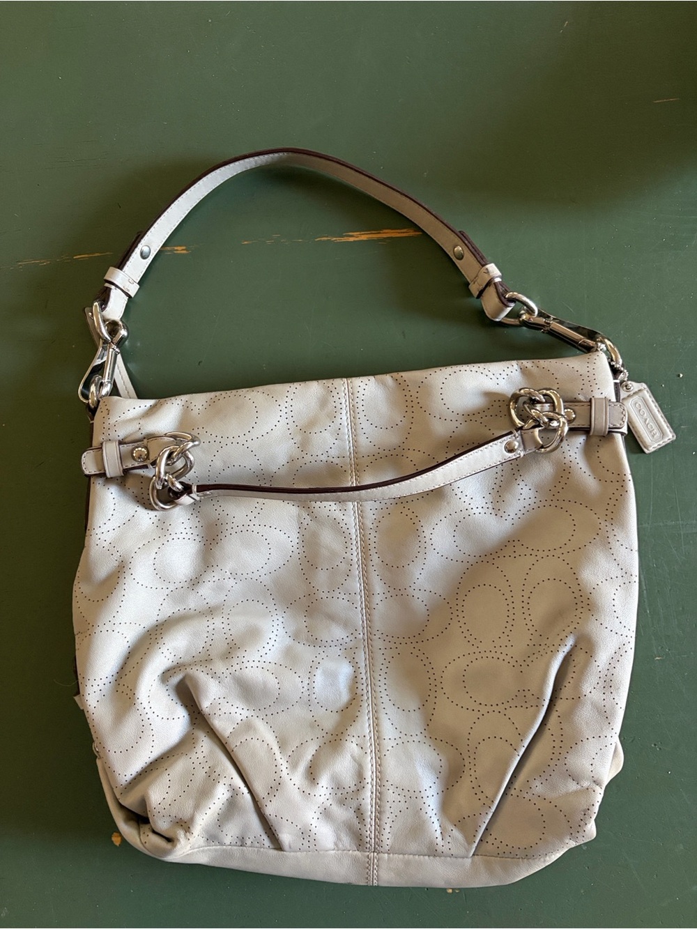 Coach Light Gray Perforated Signature Shoulder Bag